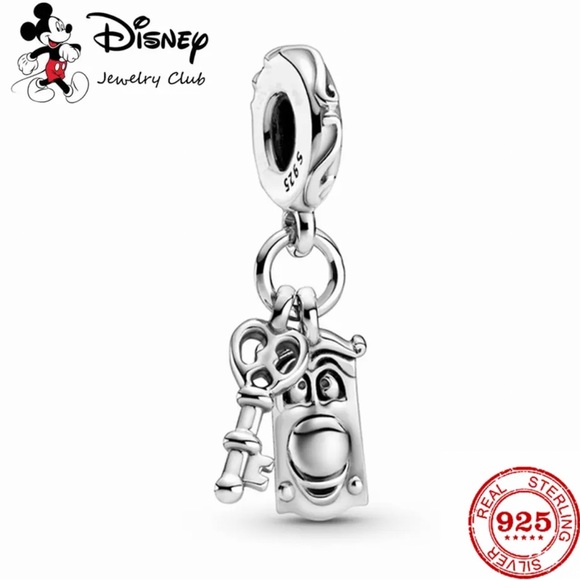 NWOT Disney Alice in Wonderland Key & Door Knob Dangle Charm Sterling Silver 925 - Picture 1 of 11